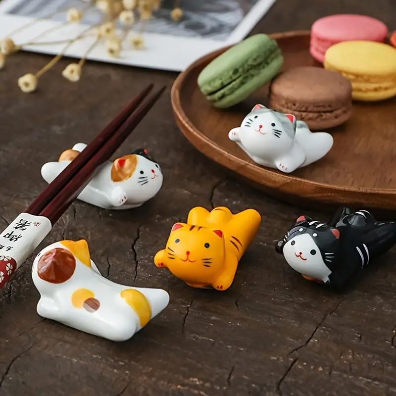 Aimall 5 PCS Lucid Cat Ceramic Chopstick Holder, Durable Everyday