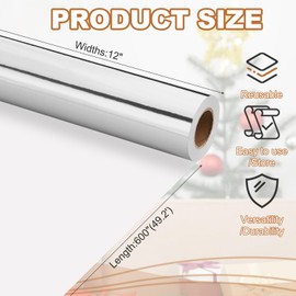 PATIKIL Metallic Wrapping Paper, 12 Inch x 600 Inch(49.2Ft) Foil Wrapping Paper Matte Gift Wrapping Paper Roll 120 GSM for Gift Christmas Wedding Birthday Women Men, Silver Tone