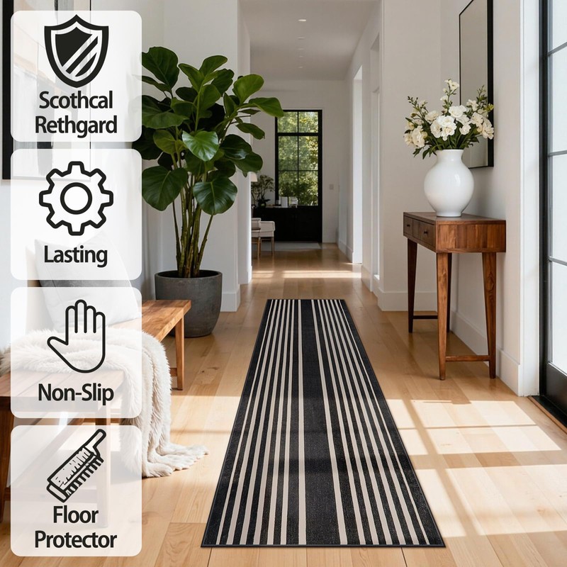 Beeiva Striped Runner Rug for Hallways, 2x6 Washable Runner for