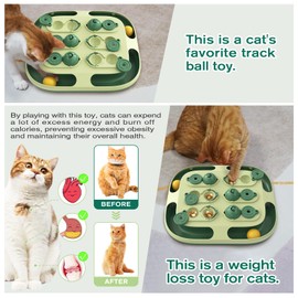 TERLOPBON 2-in-1 Cat Puzzle Feeder - Interactive Intelligence Toy with Rolling Ball Track & Treat Dispenser | Dual-Level Mental Stimulation for Indoor Cats' Boredom Relief (Dark Green)