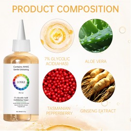 7% Glycolic Acid Face Exfoliating Toner for Clear Skin, Pore Minimizer, Radiant Complexion Enhancer, Daily Use Gentle Formula Suitable for All Skin Types