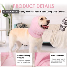 KOESON Dog Calming Hoodie, Soft No Shake Ear Wraps for Dogs, Anxiety Relief & Noise Protection Dog Ear Cover, Adjustable Neck and Head Muffs for Dogs for Firework, Grooming, Thunderstorms, Pink M