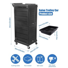 EBANKU Salon Beauty Rolling Trolley Cart, Black Hair Salon Storage Cabinet Barber Organizer Tool Multi Drawers Rolling Cart Free Standing Furniture with 4 Universal Wheels Hair Salon Supplies