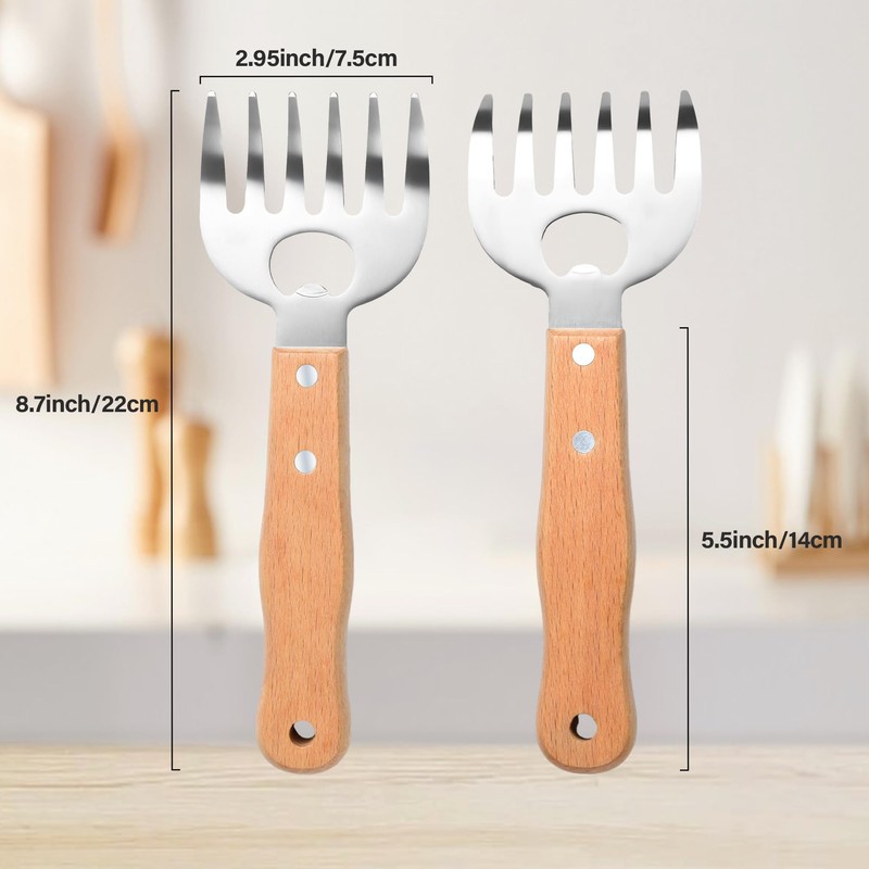 Stainless Steel Meat Shredder Claws with Long Wooden Handles for