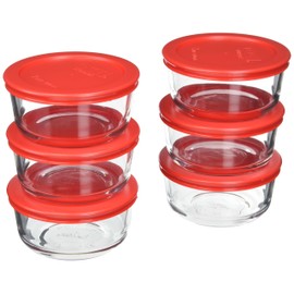 Pyrex (6) 7200 2 Cup Glass Bowls & (6) 7200-PC Red Food Storage Replacement Lids - Made in USA