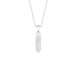LUSTRE AND LIGHT Hexagonal Shape Natural Crystal Quartz Pendant Necklace for Women, April Birthstone Jewelry Gifts for Her Birthday, Anniversary, Graduation (15x3.5mm, Bezel-Set)