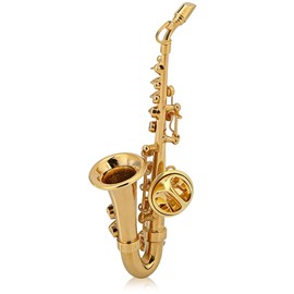 Jwthee Gold Tone Saxophone Brooch Miniature Musical Instrument Ladies Lapel Brooch with Instrument Case Metal Miniature Gold Tone Saxophone Decoration