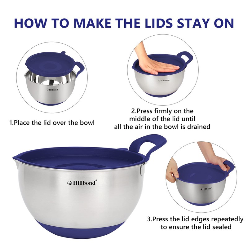 Hillbond Mixing Bowls with BPA Free Airtight Lids Stainless Steel