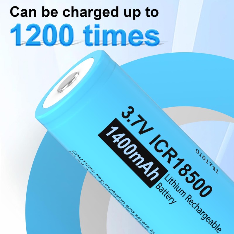 4PC ICR18500 Rechargeable Li-ion Battery Flat Top, ICR18500 3.7V 1400mAh