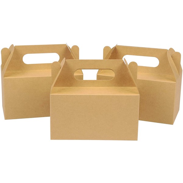 LOKQING 7x4x4 inch Gable Boxes Party Favor Boxes Small Treat Box with Handles Goodie Boxes (30Pack,Brown)