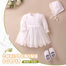 Booulfi Baby Girl Clothes 6-9 Months Baby Baptism Dress Baby White Dress Christening Gown for Baby Girl 3 Pcs Set