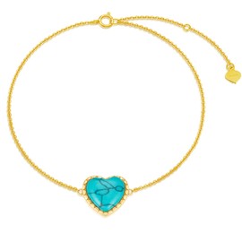 SISGEM 10k Gold Heart Anklet for Women, Simulated Turquoise Love Ankle Bracelet Jewelry Gifts for Her, 9.4"-11"