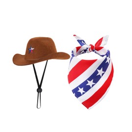 Haakong 4th of July Dog Outfit Patriotic Dog Cowboy Hat with Bandana Scarf Adjustable Pet Independence Day Costume Accessories for Small Dogs Cats Puppies