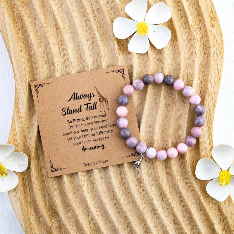 Giraffe Bracelet for Women Pink Natural Stone Bracelet Inspirational