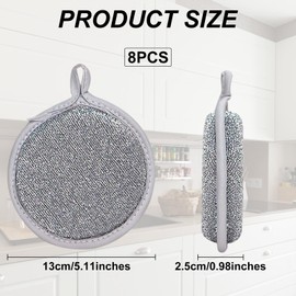 Cleaning Cloths, Dish Cloths, Pack of 8 Double-Sided Sponge and Wire Cleaning Cloths, Multipurpose Wire Dishwashing Rags, Multi-Purpose Wire Dish Cloths for Wet and Dry, Cleaning Cloths for Kitchen