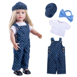 Rakki Dolli Doll Clothes Accessories 3 Pcs Set with Fashion Blue Overalls Bib Pants Jumpsuit & White Short-Sleeved T-Shirt & Blue Headband Hair Rope for Doll 033