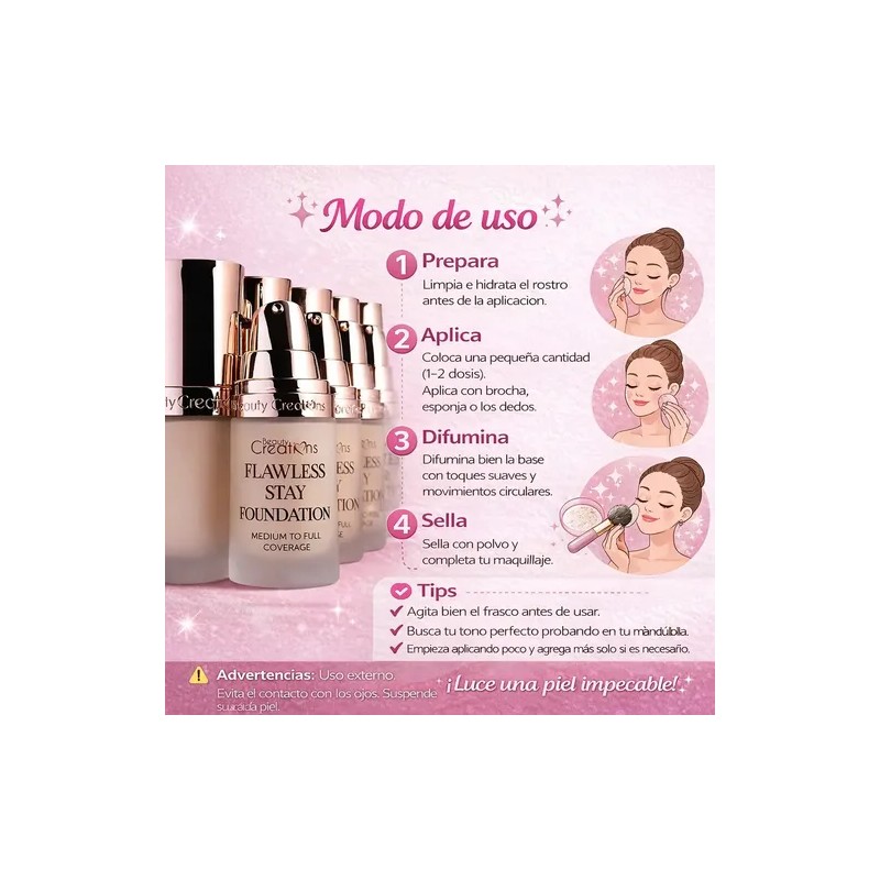 Base De Maquillaje Flawless Stay Beauty Creations Original