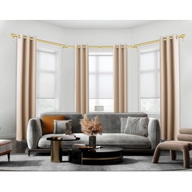 Bay Window Curtain Rods 48-84 Inch, HOTOZON 7/8 Inch Curtain Rods for Bay Windows 36-80 Inches(Center Rod)), 32-58 Inch Side Rods for Windows 20-54 Inches with End Cap Finials, Antique Gold