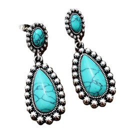 CUSIOALQQ 925 Sterling Silver Vintage Dangle Drop Turquoise Earrings for Women Bohemian Style Handmade Polishing Dainty Native-inspired Turquoise Gemstone Earrings Natural Dainty Female Earrings