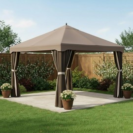 Garden Winds Reinforced RipLock 350 Replacement Canopy Top Cover Compatible with Garden Treasures 10' x 12' Gazebo Models S-1210GZ, S-1210GZN - Nutmeg