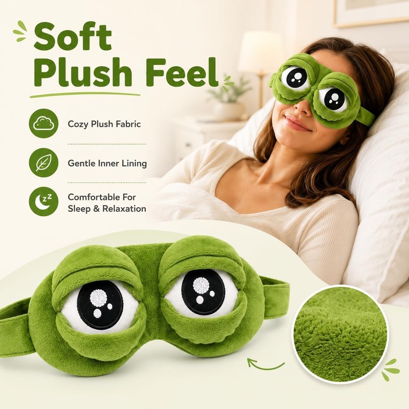 Antifaz para Dormir Gracioso, 3D Frog Sleep Mask, Cute Plush