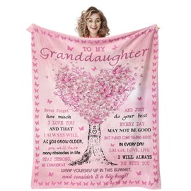 HYEPNED Granddaughter Gifts from Grandma Blanket, Christmas/Valentines/Mothers Day/Graduation/Birthday Gifts for Girls, to My Granddaughters Blanket 60" X 50"