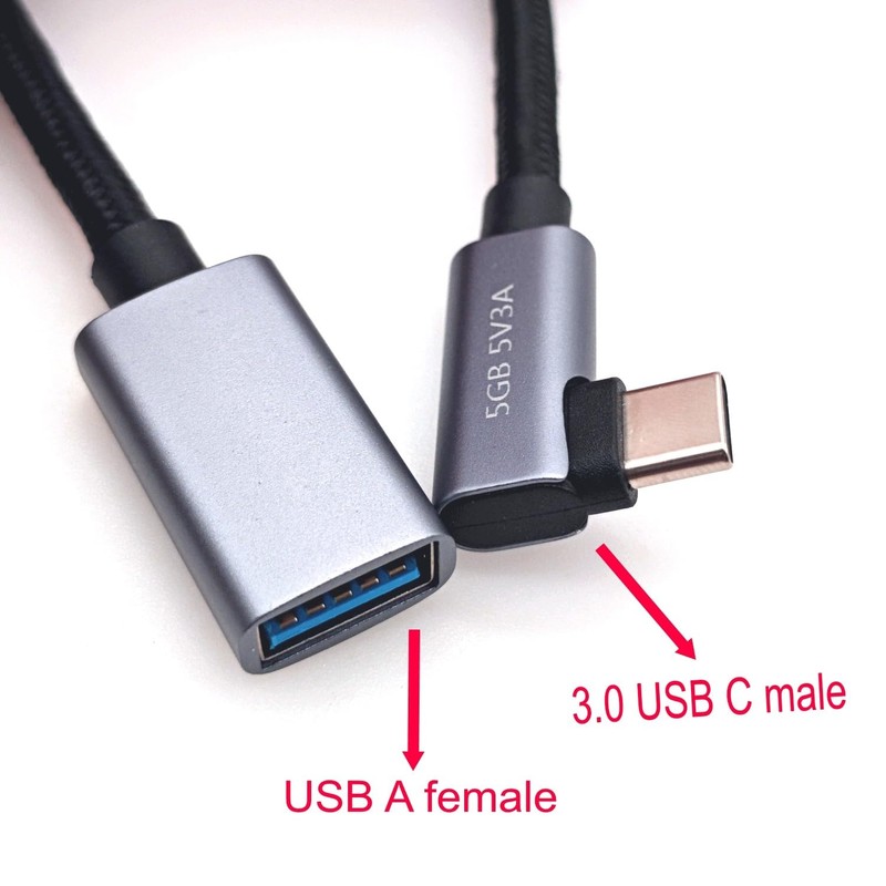 JZK 30 cm 5 Gbit/s rechtwinkliger 3.0-USB-C-Stecker auf USB-A-Buchse, Adapter,