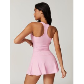 ABOCIW Athletic Dress for Women High Waist Tennis Skirt Sets 2 Piece Golf Outfits Side Slit Mini Skirt Skorts Square Neck Racerback Workout Crop Tank Top Light Pink Small