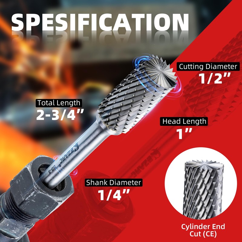 EZARC 5PCS Tungsten Carbide Rotary Burr Set, SB-5 Double Cut
