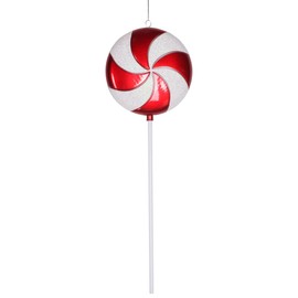 Vickerman Plastic Candy Lollipop with Iridescent Glitter, 24", Red and White