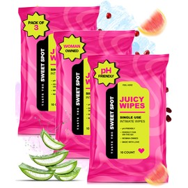 SWEET SPOT Flushable Juicy Feminine Wipes for Odor Control, pH Balance, Paraben-Free,Taste better down there Intimate Wipes with Aloe Vera & Botanical Extracts - Ideal for Periods, Gym & Travel - 30ct