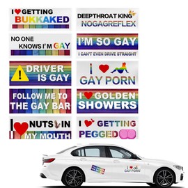 Zikefest 10PCS Car Gay Bumper Stickers, Waterproof Prank Rainbow Gay Bumper Stickers, Universal Colorful Stickers for Cars, Truck, Luggage, Window Refrigerator