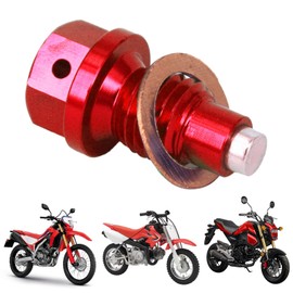 IUVWISN Motorcycle M12 x 1.5 Magnetic Oil Drain Plug Bolt with Red Copper Crushed Washer CNC for CRF50F CRF125F CRF250L CRF300L GROM MSX125 CB300R CB500X CBR400R CB650R CBR650R CT125 XR50R Red