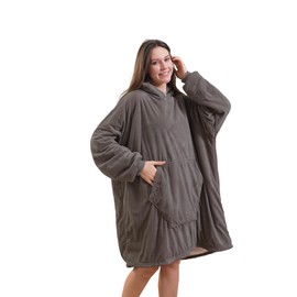 Oversize Wearable Blanket Hood Pocket And Sleeves Warm Comfortable Plush Wearable Blanket Adult Hooded Blanket One Size Fit All Deep Gray