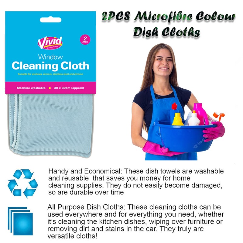 HOVUK 2PCS Blue Reusable Microfiber Rags, Wipes For Mirrors, Car