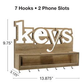 EXCELLO GLOBAL PRODUCTS Rustic Keys Wall Mounted Hanging Entryway Organizer with 4 Hooks. 13" x 9" Use as hat Organizer, Key Holder, Mail sorter. Perfect for Entryway, Kitchen, Bathroom, Hallway
