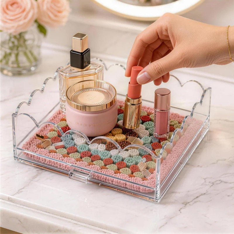 Clear Scalloped Acrylic Tray with Insert, Multi-Functional Acrylic Trays for