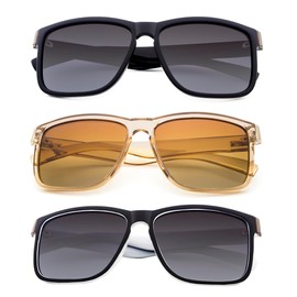 ANDOILT Sport Polarized Square Sunglasses (A6-3pcs-Grey Lens + Champagne + Grey Lens)