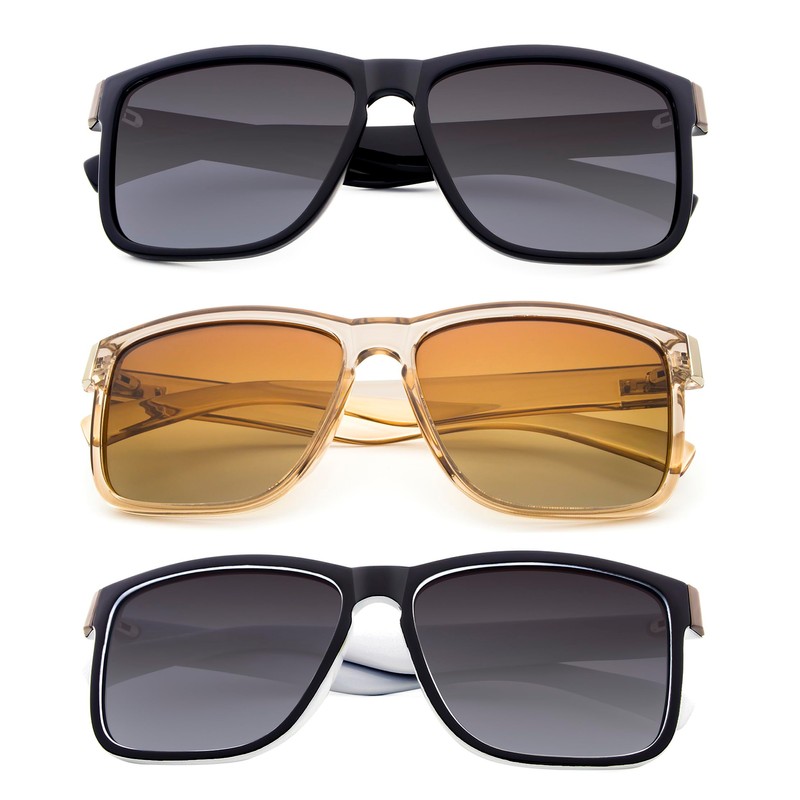 ANDOILT Sport Polarized Square Sunglasses (A6-3pcs-Grey Lens + Champagne +