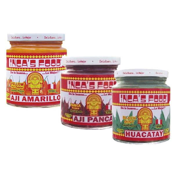 Inca's Food Mixed Sampler - Aji Amarillo, Aji Panca, and Huacatay - (3) 7.5 Oz Jars