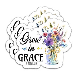 (3PCS) Grow in Grace 2 Peter 3:18 Sticker Inspirational Bible Verse Stickers, God Sticker Faith Christian Stickers, Waterproof Vinyl Decal Decor Books, Laptops, Tumblers, Water Bottles, 3" x 2.7 "