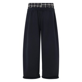 Aelfric Eden Baggy Wide Leg Sweatpants for Women Plaid Patchwork Sweat Pants Loose Long Pants with Pockets Dark Blue