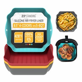 Silicone Air Fryer Liners Set OF 4, Air Fryer Silicone Liners for 5-8QT Air Fryer Tray Baking Oven, Large 8.5” Reusable Square Air Fryer Liners with Handles & Holes, Air Fryer Accessories.