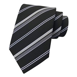 Mens Jacquard Woven Silk Tie Black and White Stripe Patterned Necktie Gift Ideal