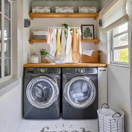 HUANSHA Retractable Clothesline Indoor Outdoor, 16.7ft Space Saving Retractable Laundry Line, Non-Sagging Grey Heavy Duty Retractable Clothes Line for Small Laundry Room, Bathroom, RV Shower