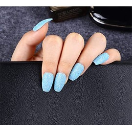 Medium Length Sparkly Shiny Short Press On False Nails Full Cover Acrylic Fake Nails Ballerina Nails for Women Lady Gfits Reusable Nails for Nail Salons Home DIY Nail Art 24PCS (DBL-004 Light Blue)