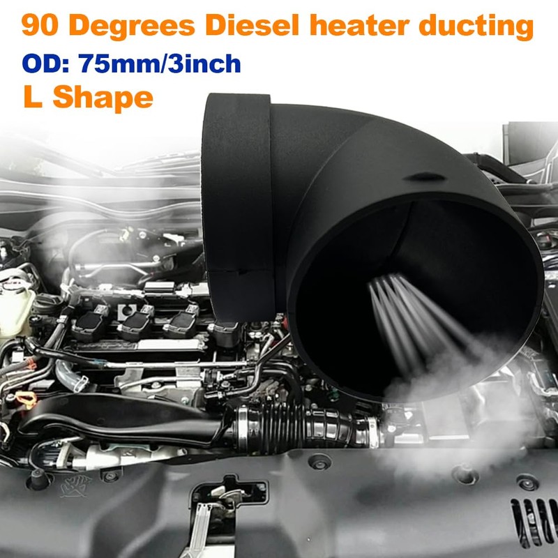 AIMCOCO Diesel Air Heater Duct Connector,75mm/3inch L-Shape Elbow Ducting Pipe