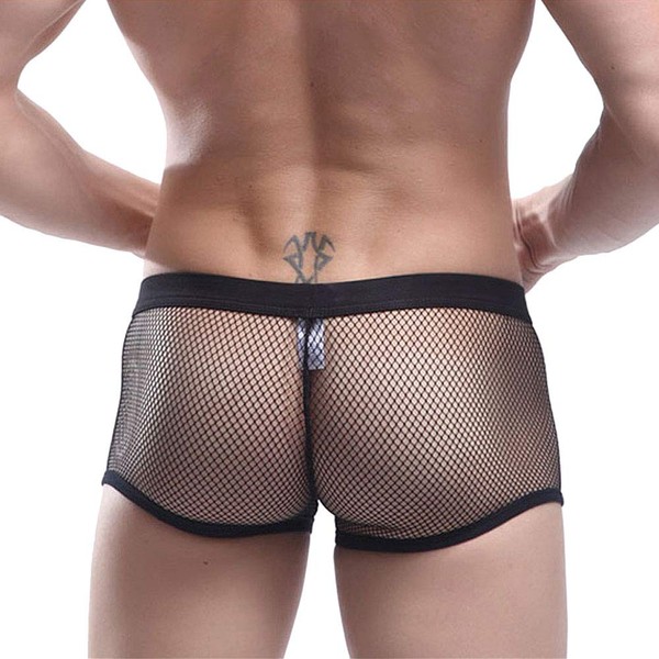 Julianna Mens Sexy Underwear See Through Underwear Low Rise Breathable Mesh Boxer Shorts, black
