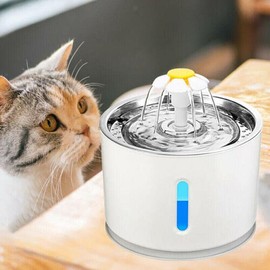 AIMALL LED Automatic Electric Pet Water Fountain Cat/Dog Drinking Bowl 2.4L - Stainless Steel & PP Plastic Waterfall with USB Power, Low Energy Consumption