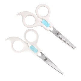 Healvian 2pcs Boy Girl Safety Hairdressing Scissors Set for Boys and Girls Flat Tooth Scissors for Home Use Non-stick Hair Cutting Tools Portable Easy to Carry